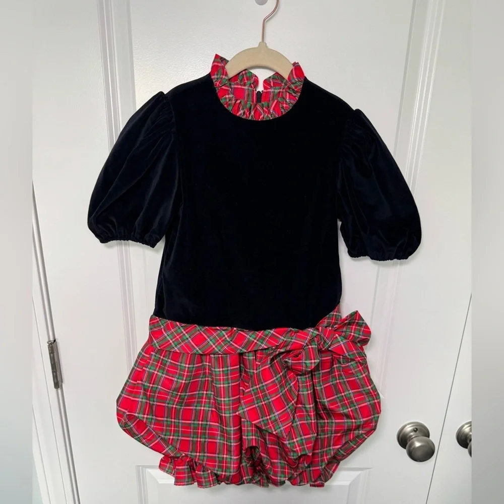 Ruth Of Carolina Velvet Christmas Plaid Bubble Dress Girls Size 7 - Picture 1 of 5
